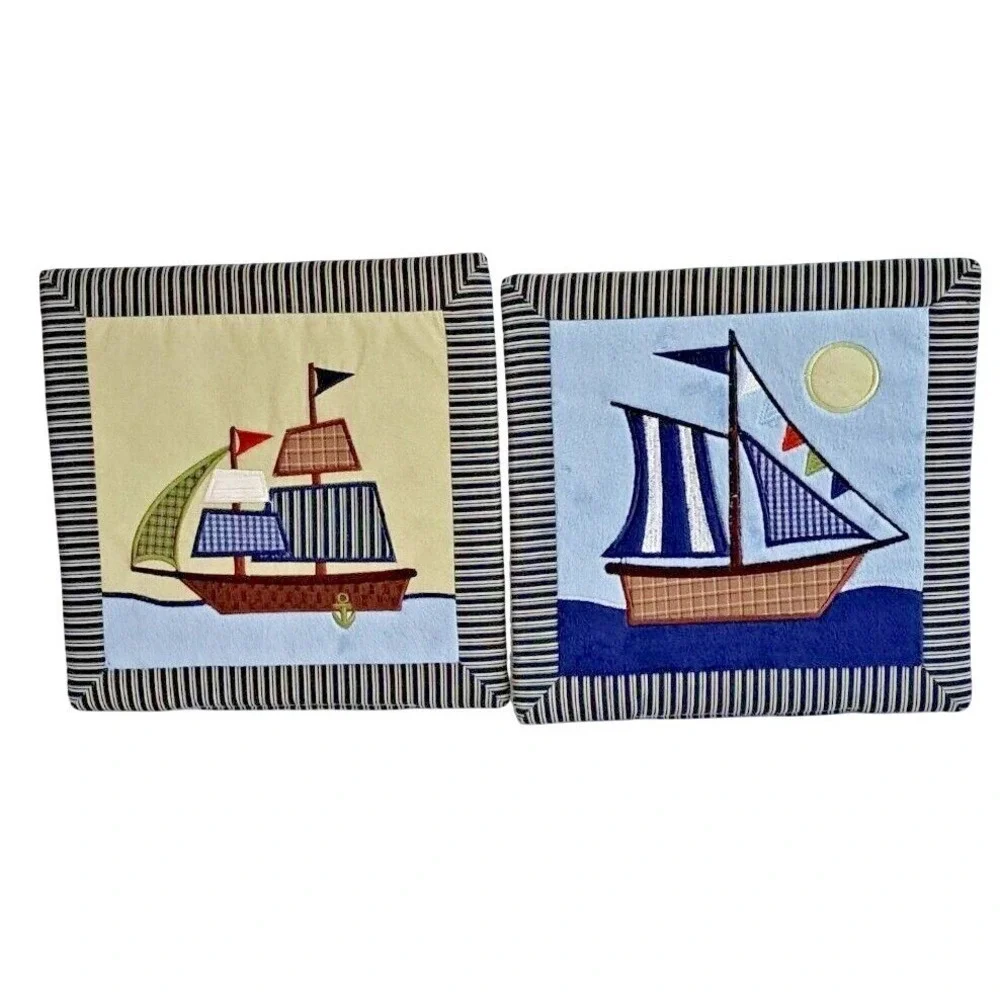 NoJo Crown Crafts Nautical Sailboat Fabric Wall Art Set of 2 Nursery Decor 10x10